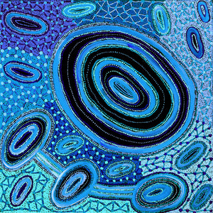 Aboriginal Art by Faye Nangala Hudson, Warlukurlangu Jukurrpa (Fire country Dreaming), 91x91cm - ART ARK®