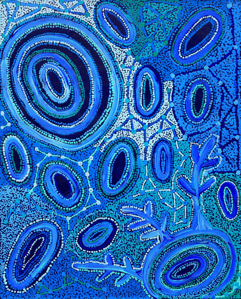 Aboriginal Artwork by Faye Nangala Hudson, Warlukurlangu Jukurrpa (Fire country Dreaming), 76x61cm