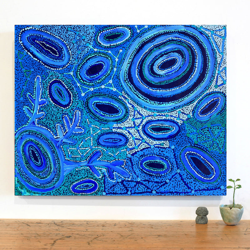 Aboriginal Artwork by Faye Nangala Hudson, Warlukurlangu Jukurrpa (Fire country Dreaming), 76x61cm