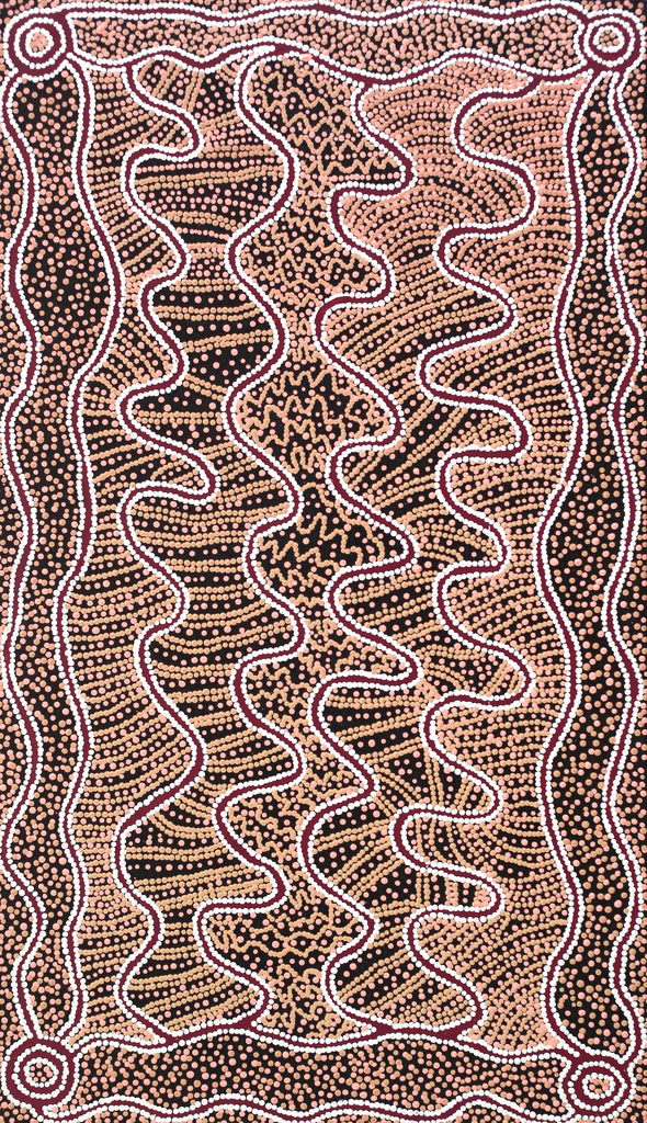 Aboriginal Artwork by Felicity Nampijinpa Robertson, Ngapa Jukurrpa (Water Dreaming) - Puyurru, 107x61cm