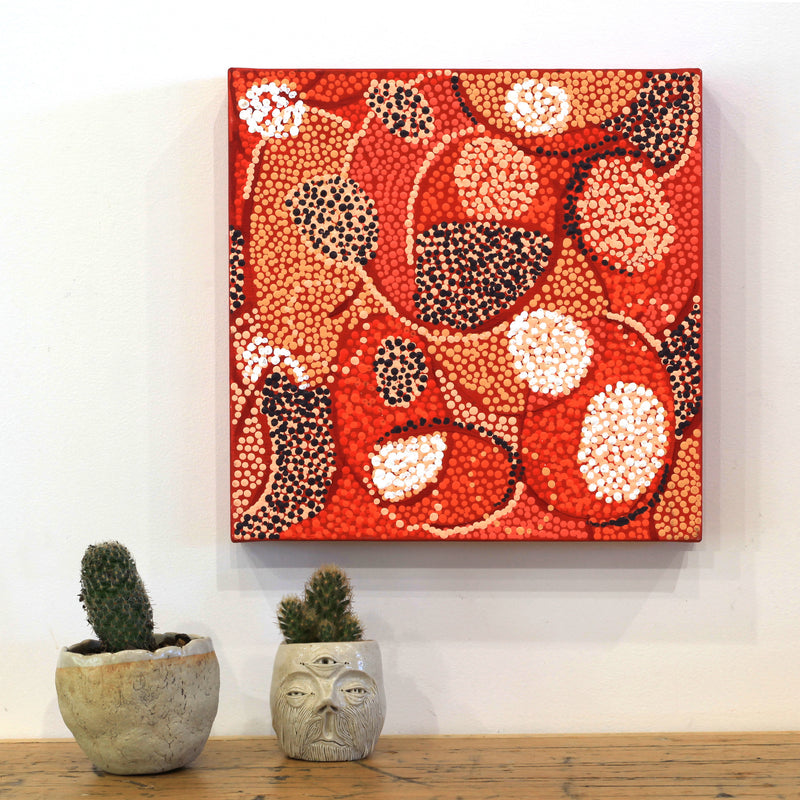 Aboriginal Artwork by Felicity Nampijinpa Robertson, Ngapa Jukurrpa (Water Dreaming) - Puyurru, 30x30cm