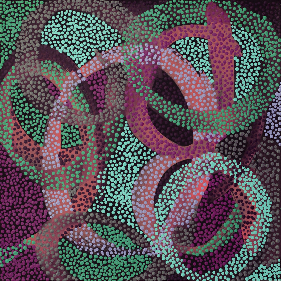 Aboriginal Artwork by Felicity Nampijinpa Robertson, Ngapa Jukurrpa (Water Dreaming) - Puyurru, 46x46cm