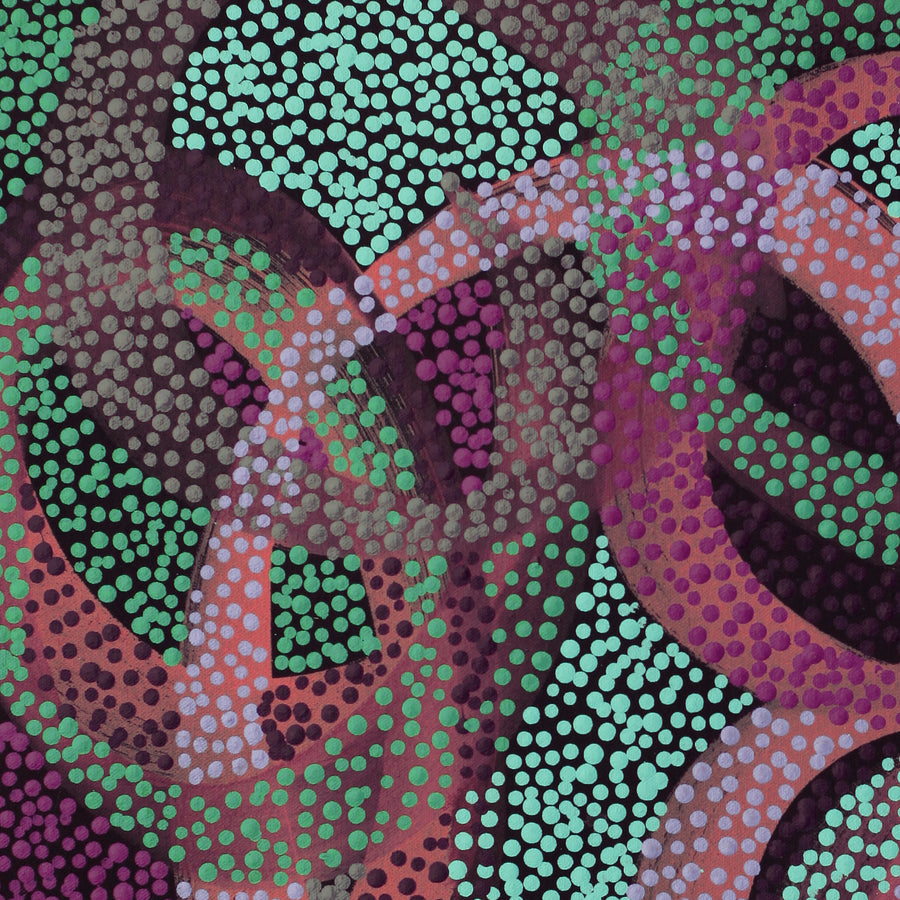 Aboriginal Artwork by Felicity Nampijinpa Robertson, Ngapa Jukurrpa (Water Dreaming) - Puyurru, 46x46cm