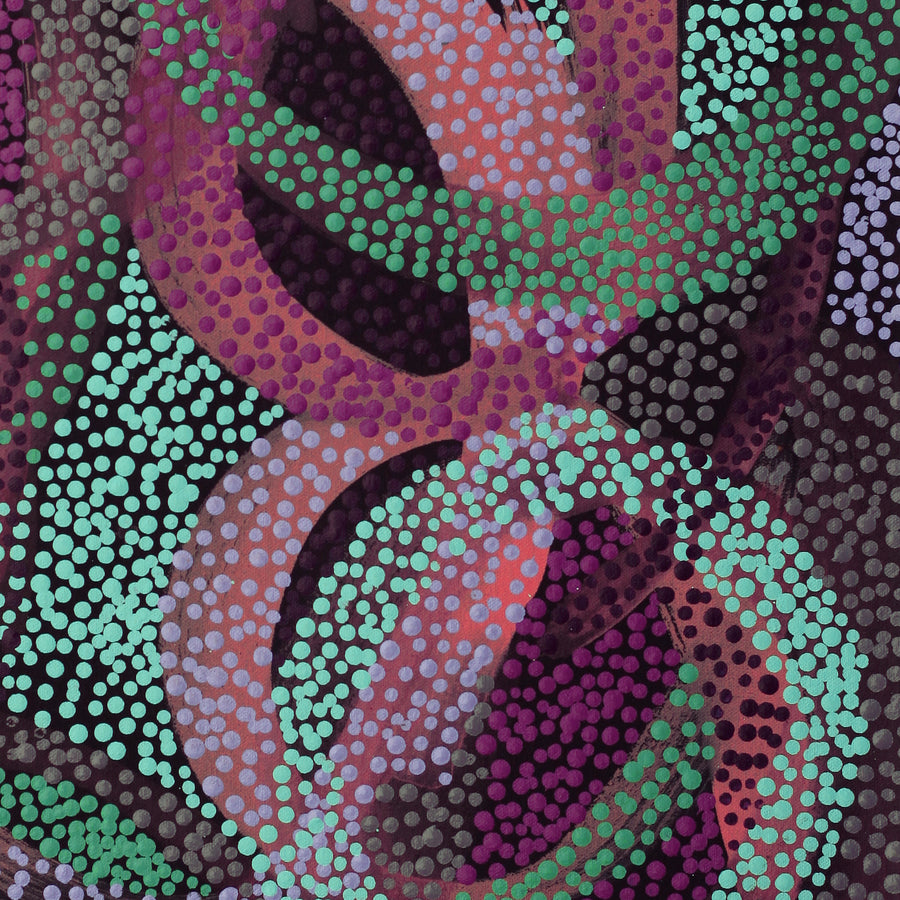 Aboriginal Artwork by Felicity Nampijinpa Robertson, Ngapa Jukurrpa (Water Dreaming) - Puyurru, 46x46cm