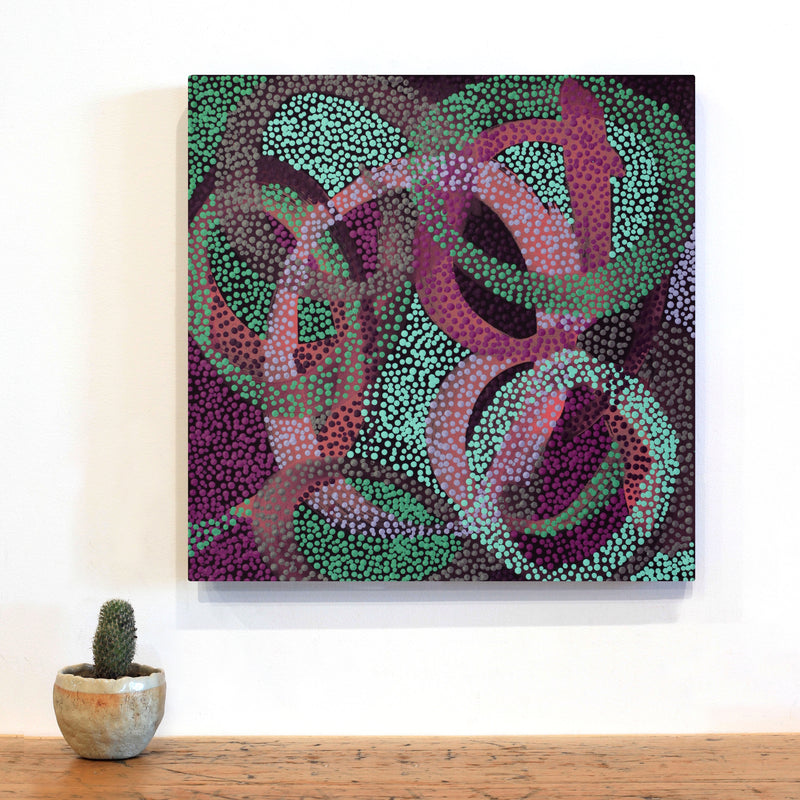 Aboriginal Artwork by Felicity Nampijinpa Robertson, Ngapa Jukurrpa (Water Dreaming) - Puyurru, 46x46cm