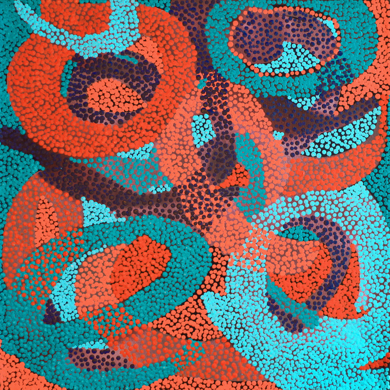 Aboriginal Artwork by Felicity Nampijinpa Robertson, Ngapa Jukurrpa (Water Dreaming) - Puyurru, 46x46cm
