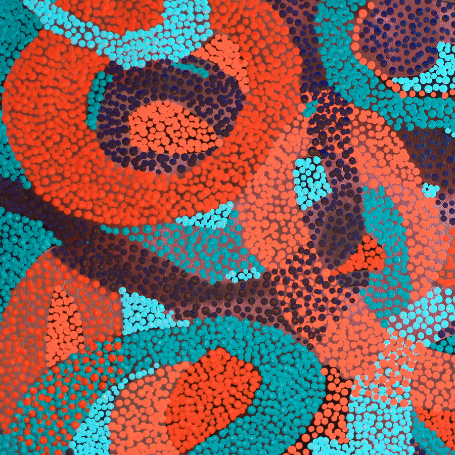 Aboriginal Artwork by Felicity Nampijinpa Robertson, Ngapa Jukurrpa (Water Dreaming) - Puyurru, 46x46cm