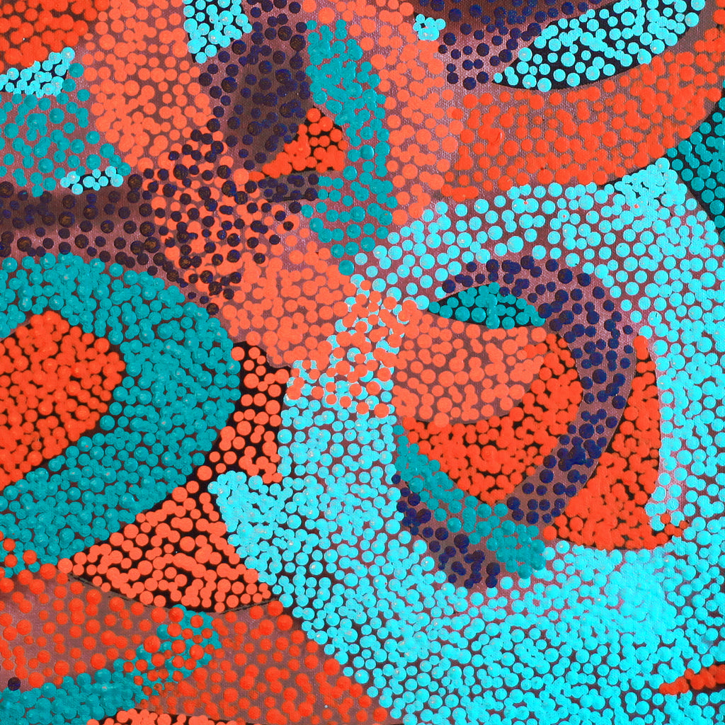 Aboriginal Artwork by Felicity Nampijinpa Robertson, Ngapa Jukurrpa (Water Dreaming) - Puyurru, 46x46cm