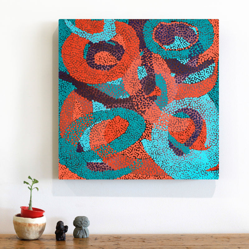 Aboriginal Artwork by Felicity Nampijinpa Robertson, Ngapa Jukurrpa (Water Dreaming) - Puyurru, 46x46cm
