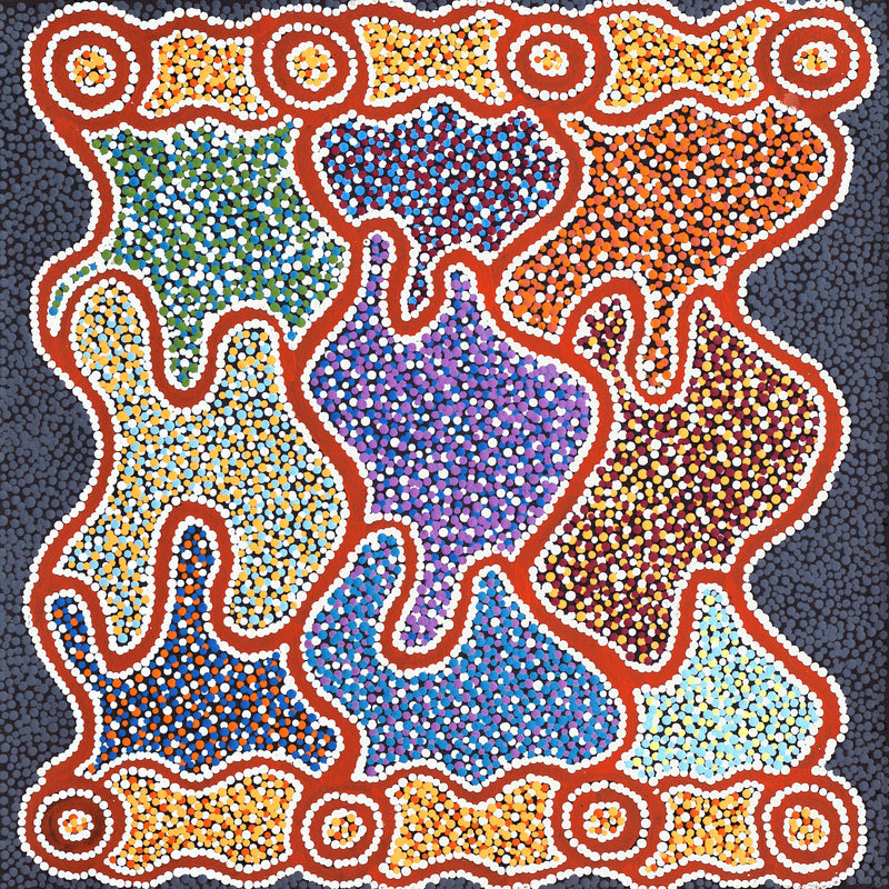 Aboriginal Artwork by Felicity Nampijinpa Robertson, Ngapa Jukurrpa (Water Dreaming) - Puyurru, 46x46cm