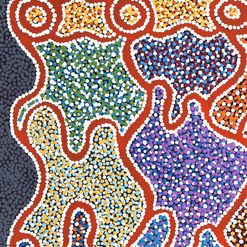 Aboriginal Artwork by Felicity Nampijinpa Robertson, Ngapa Jukurrpa (Water Dreaming) - Puyurru, 46x46cm