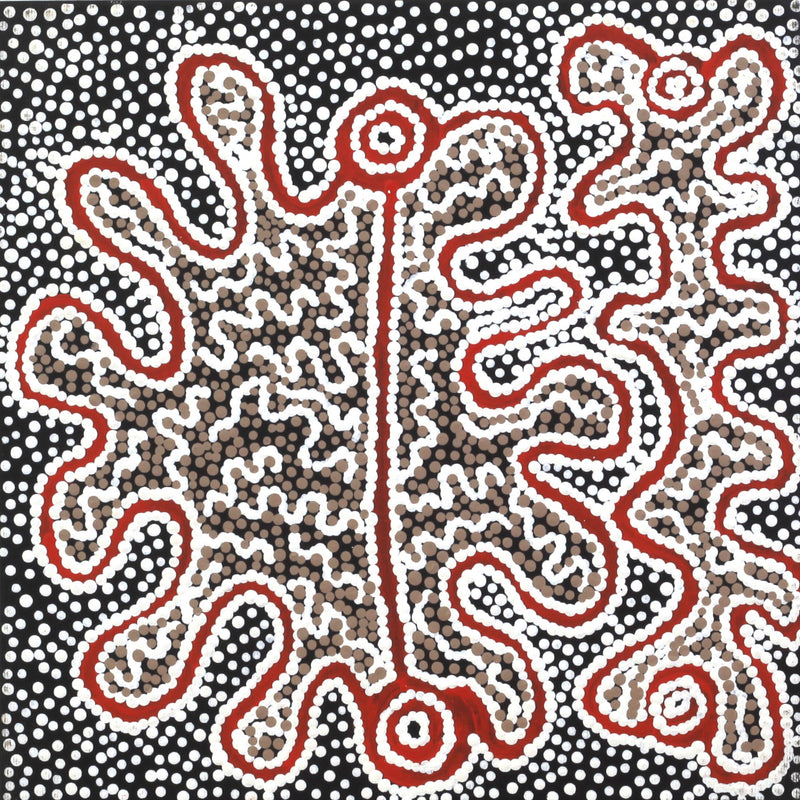 Aboriginal Artwork by Felicity Nampijinpa Robertson, Ngapa Jukurrpa (Water Dreaming) - Puyurru, 30x30cm