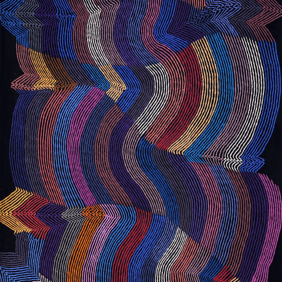 Aboriginal Artwork by Flora Nakamarra Brown, Mina Mina Jukurrpa, 183x76cm