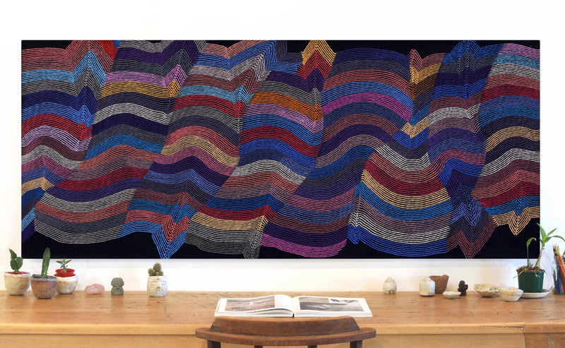 Aboriginal Artwork by Flora Nakamarra Brown, Mina Mina Jukurrpa, 183x76cm