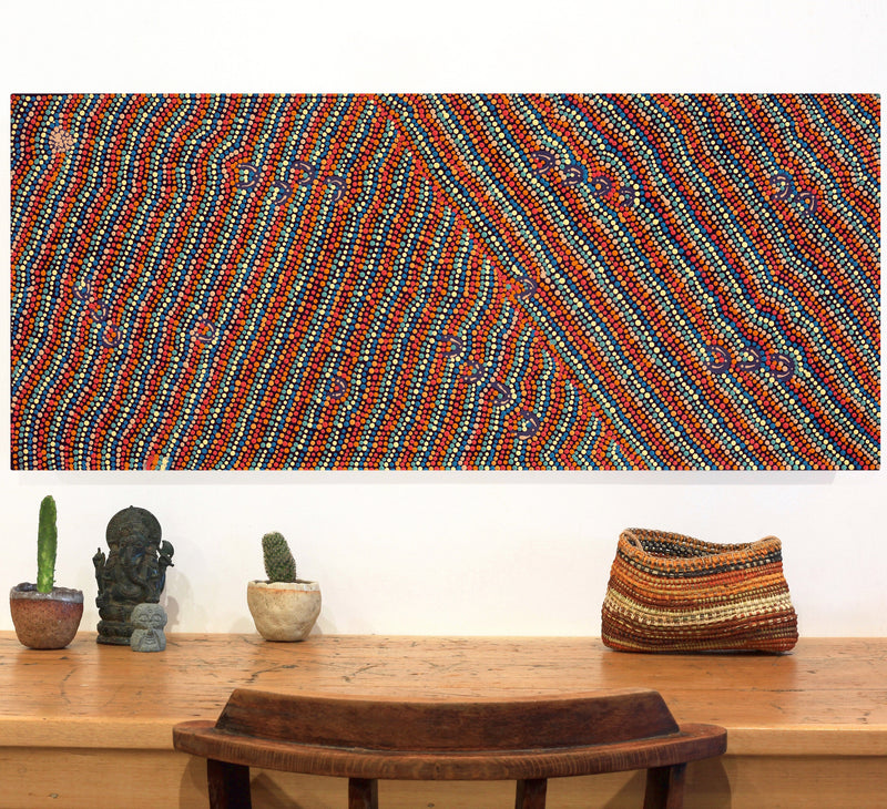 Aboriginal Artwork by Florence Nungarrayi Tex, Lappi Lappi Jukurrpa, 107x46cm
