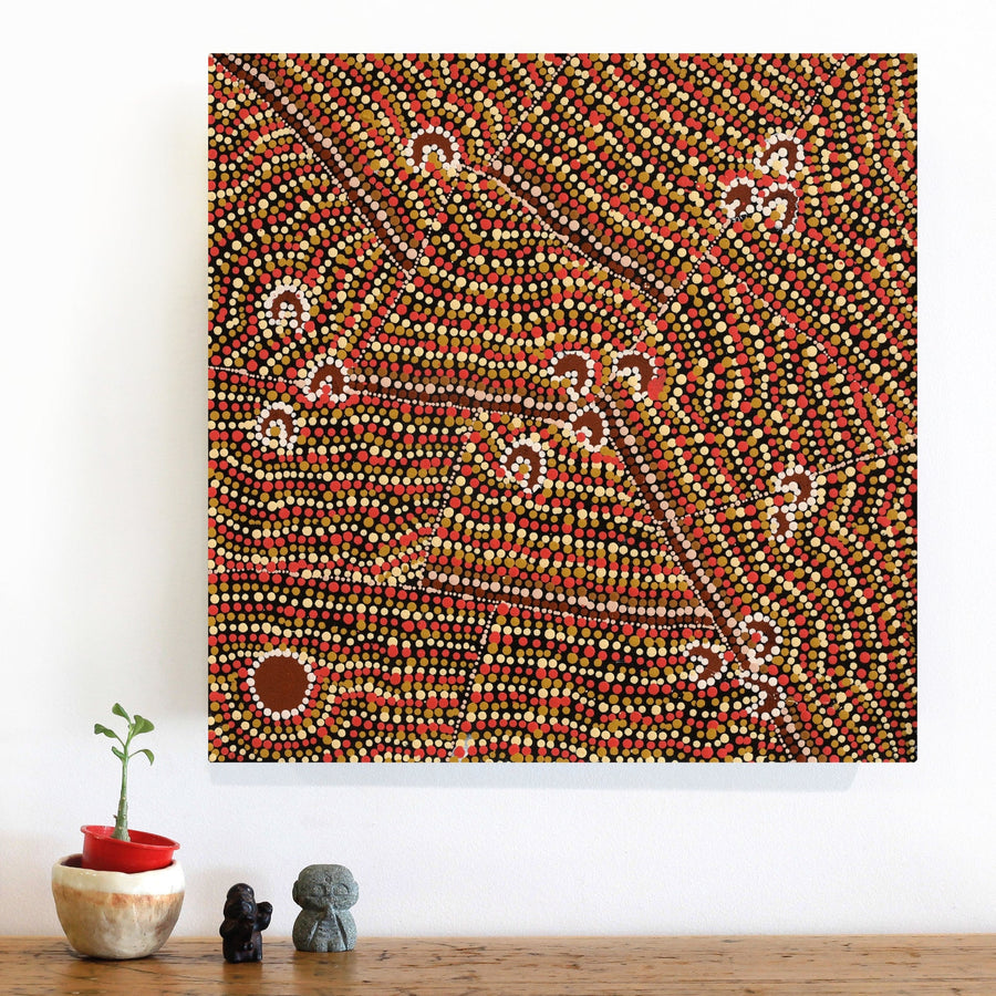 Aboriginal Artwork by Florence Nungarrayi Tex, Lappi Lappi Jukurrpa, 46x46cm