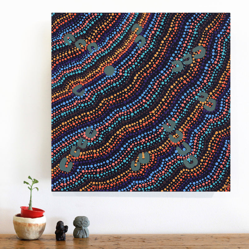 Aboriginal Artwork by Florence Nungarrayi Tex, Lappi Lappi Jukurrpa, 46x46cm