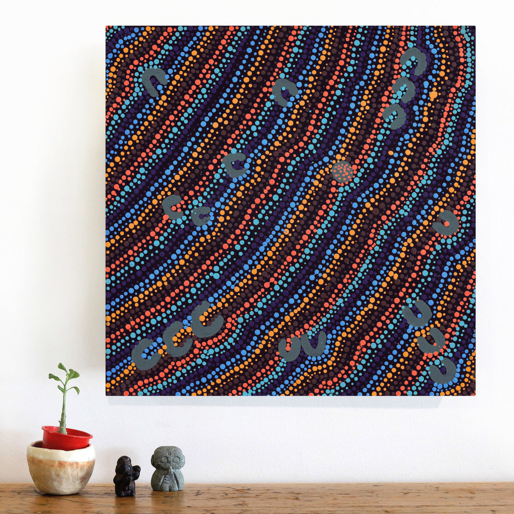 Aboriginal Art by Florence Nungarrayi Tex, Lappi Lappi Jukurrpa, 46x46cm - ART ARK®