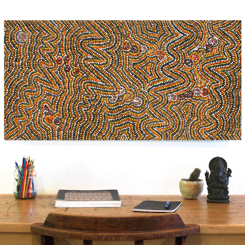 Aboriginal Artwork by Florence Nungarrayi Tex, Lappi Lappi Jukurrpa, 91x46cm
