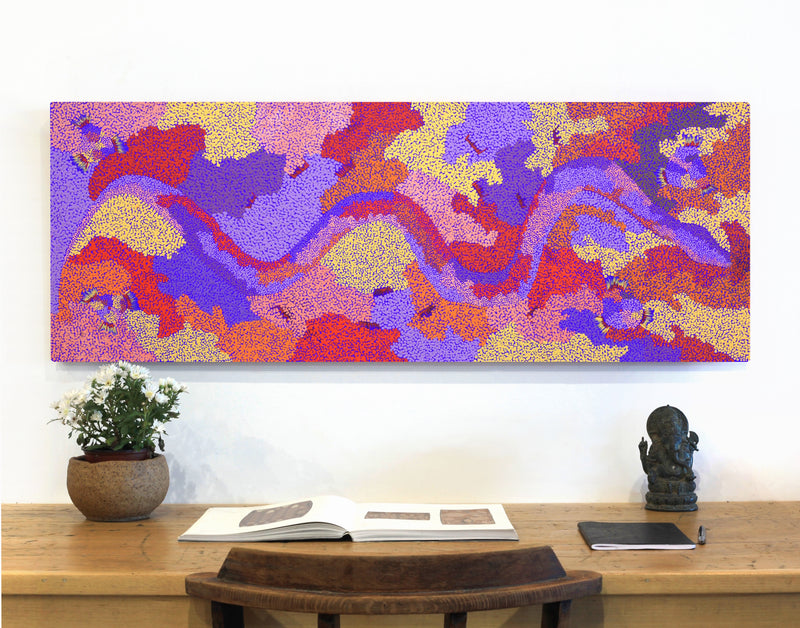 Aboriginal Artwork by Francis Marshall, Wanampi Tjukurrpa (Snake Dreaming), 122x46cm