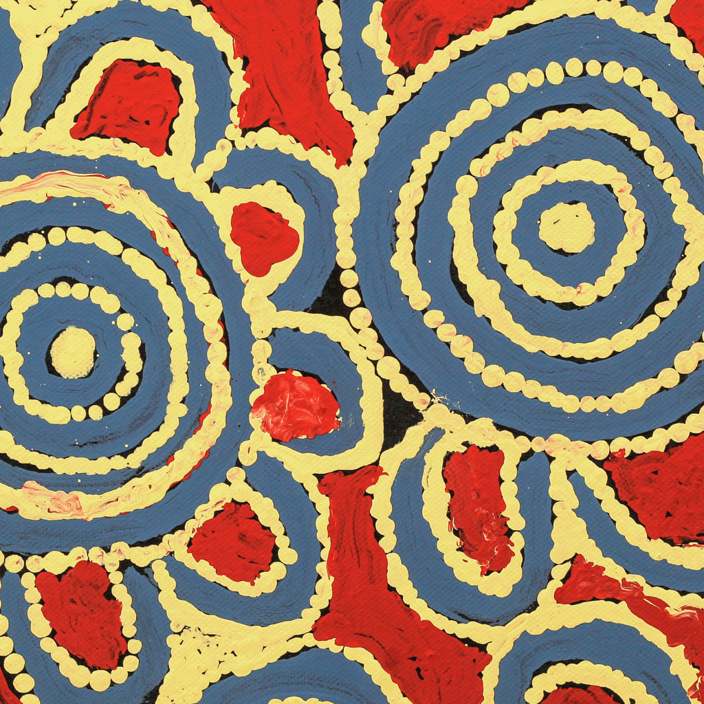 Aboriginal Artwork by Frank Japanangka, Wati Jarra (Two Men Dreaming), 30.5x30.5cm