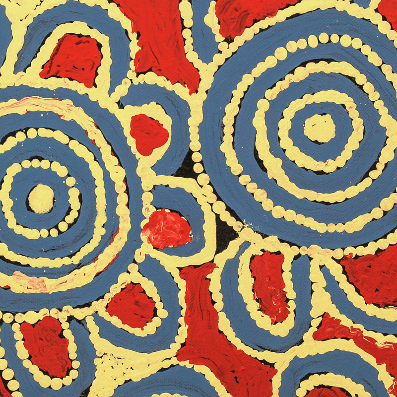 Aboriginal Artwork by Frank Japanangka, Wati Jarra (Two Men Dreaming), 30.5x30.5cm