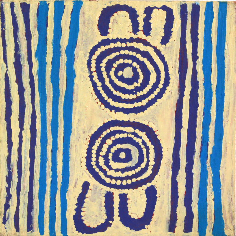 Aboriginal Artwork by Frank Japanangka, Wati Jarra (Two Men Dreaming), 30x30cm