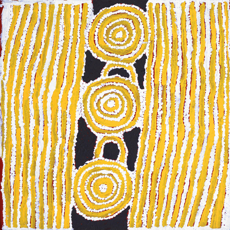 Aboriginal Artwork by Frank Japanangka, Ngapa Jukurrpa (Water Dreaming) - Puyurru, 46x46cm