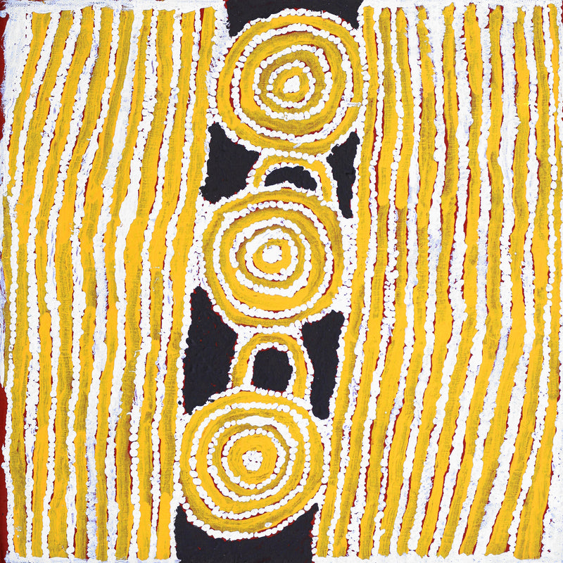 Aboriginal Artwork by Frank Japanangka, Ngapa Jukurrpa (Water Dreaming) - Puyurru, 46x46cm