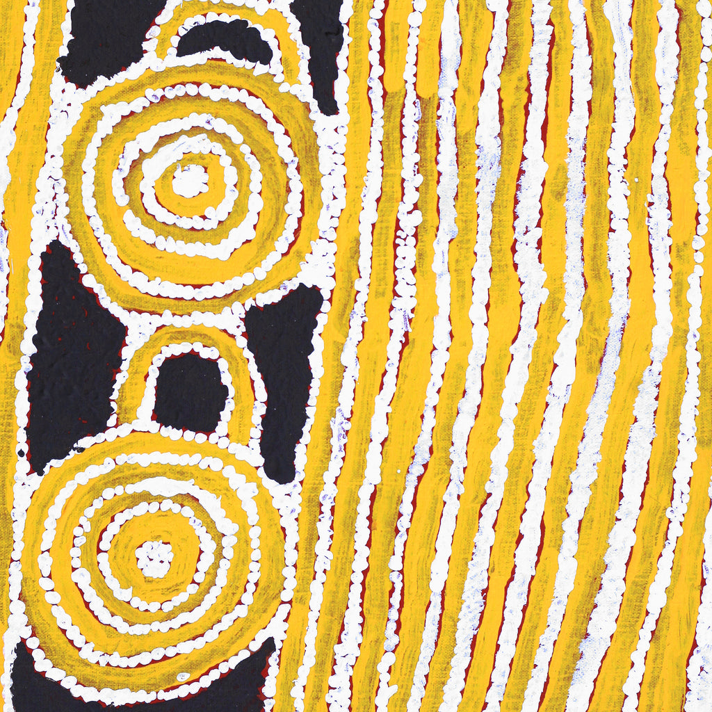 Aboriginal Artwork by Frank Japanangka, Ngapa Jukurrpa (Water Dreaming) - Puyurru, 46x46cm
