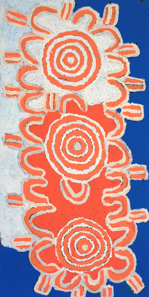 Aboriginal Artwork by Frank Japanangka, Wati Jarra (Two Men Dreaming), 91x46cm