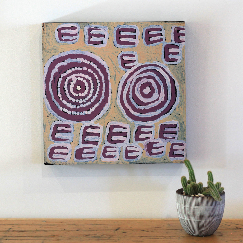Aboriginal Artwork by Frank Japanangka, Janganpa Jukurrpa, 30x30cm