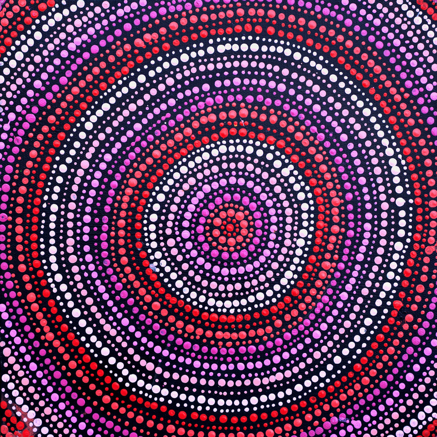 Aboriginal Artwork by Frankie Jangala Brown, Warlukurlangu Jukurrpa (Fire country Dreaming), 30x30cm