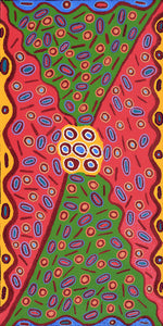 Aboriginal Art by Freda Napaljarri Jurrah, Witi Jukurrpa (Ceremonial Pole Dreaming) - Jirla, 122x61cm - ART ARK®