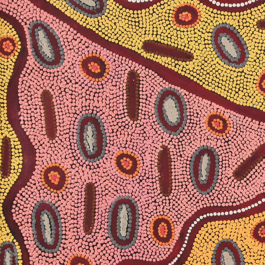 Aboriginal Art by Freda Napaljarri Jurrah, Witi Jukurrpa (Ceremonial Pole Dreaming) - Jirla, 122x61cm - ART ARK®