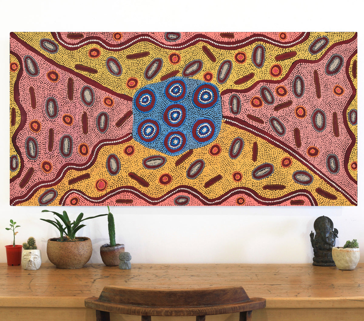 Aboriginal Art by Freda Napaljarri Jurrah, Witi Jukurrpa (Ceremonial Pole Dreaming) - Jirla, 122x61cm - ART ARK®