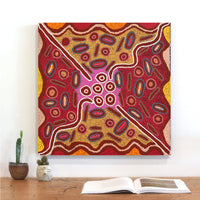 Aboriginal Art by Freda Napaljarri Jurrah, Witi Jukurrpa (Ceremonial Pole Dreaming) - Yanjirlpiri, 61x61cm - ART ARK®