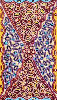 Aboriginal Artwork by Freda Napaljarri Jurrah, Witi Jukurrpa (Ceremonial Pole Dreaming) - Yanjirlpiri, 107x61cm