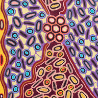 Aboriginal Artwork by Freda Napaljarri Jurrah, Witi Jukurrpa (Ceremonial Pole Dreaming) - Yanjirlpiri, 107x61cm