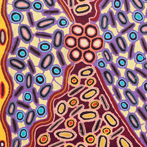 Aboriginal Artwork by Freda Napaljarri Jurrah, Witi Jukurrpa (Ceremonial Pole Dreaming) - Yanjirlpiri, 107x61cm - ART ARK®