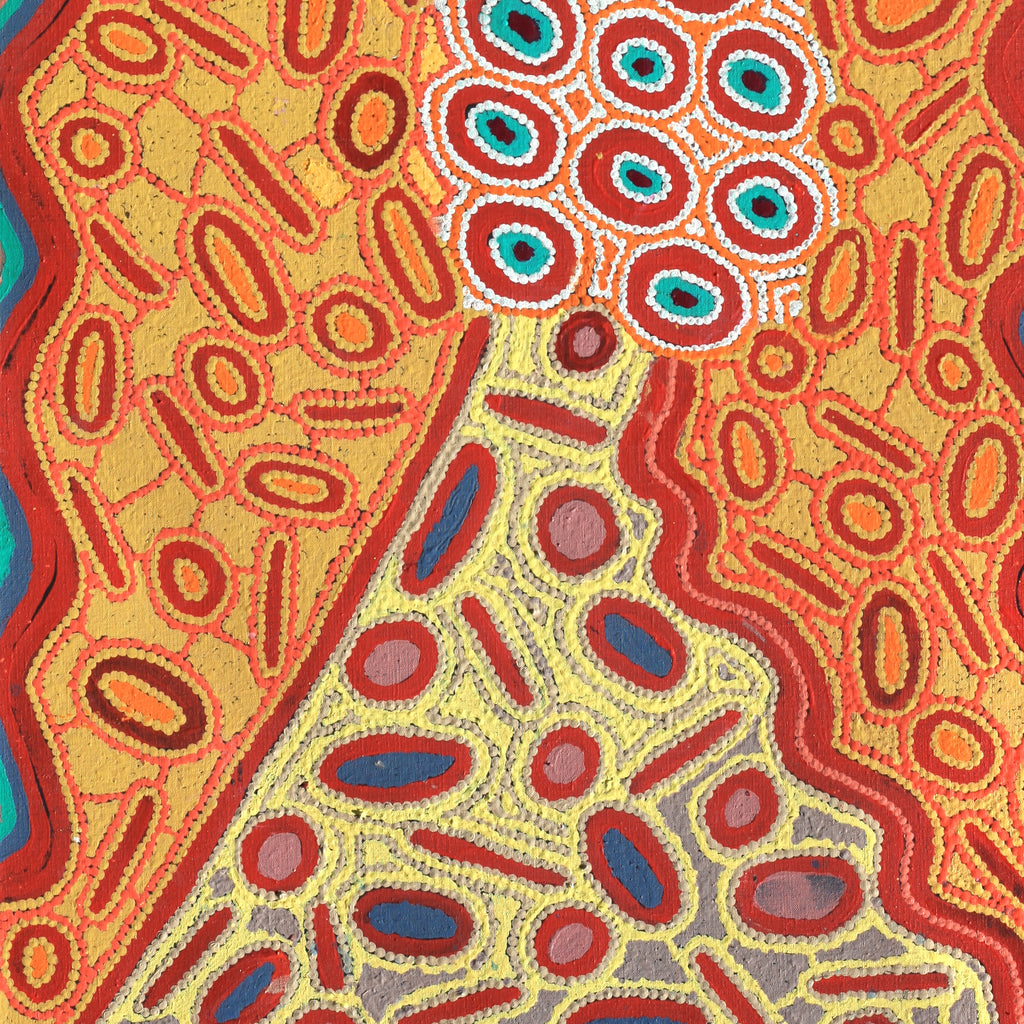 Aboriginal Artwork by Freda Napaljarri Jurrah, Witi Jukurrpa (Ceremonial Pole Dreaming) - Jirla, 122x61cm