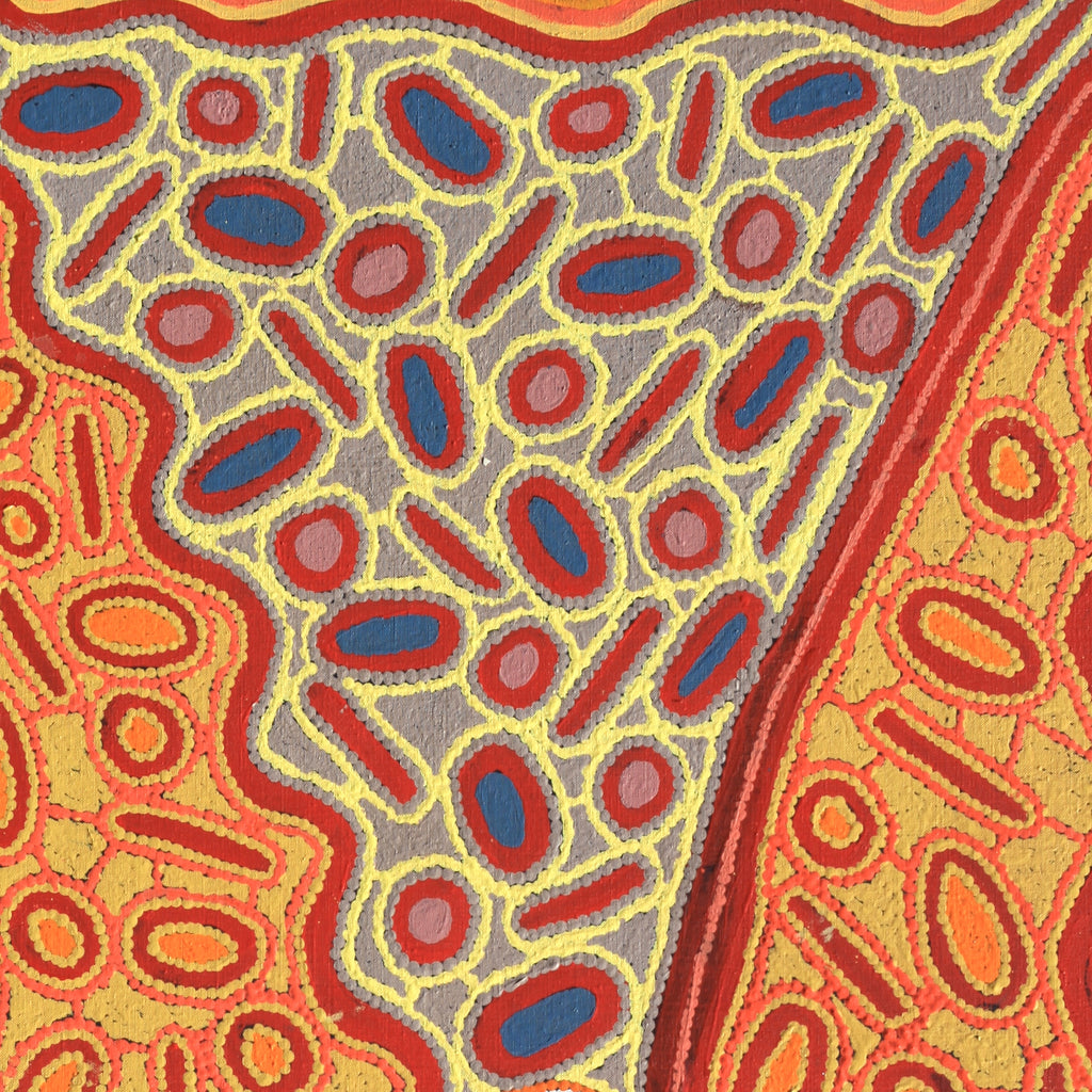 Aboriginal Artwork by Freda Napaljarri Jurrah, Witi Jukurrpa (Ceremonial Pole Dreaming) - Jirla, 122x61cm