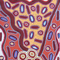 Aboriginal Artwork by Freda Napaljarri Jurrah, Witi Jukurrpa (Ceremonial Pole Dreaming) - Jirla, 91x46cm