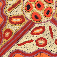 Aboriginal Artwork by Freda Napaljarri Jurrah, Witi Jukurrpa (Ceremonial Pole Dreaming) - Jirla, 30x30cm