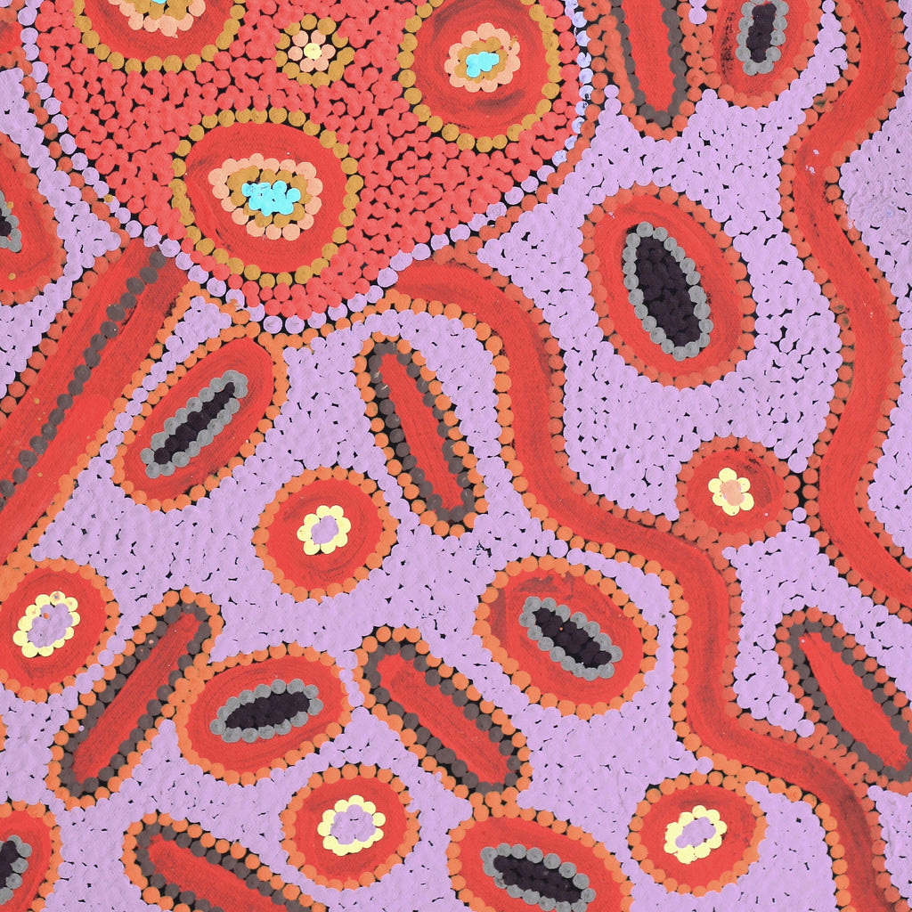 Aboriginal Artwork by Freda Napaljarri Jurrah, Witi Jukurrpa (Ceremonial Pole Dreaming) - Jirla, 61x46cm