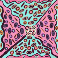 Aboriginal Artwork by Freda Napaljarri Jurrah, Witi Jukurrpa (Ceremonial Pole Dreaming) - Jirla, 61x61cm