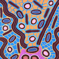 Aboriginal Artwork by Freda Napaljarri Jurrah, Witi Jukurrpa (Ceremonial Pole Dreaming) - Jirla, 91x46cm