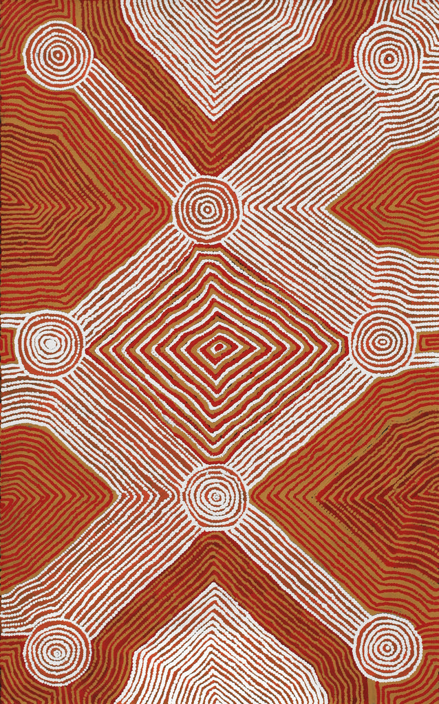 Aboriginal Artwork by Geraldine Nangala Gallagher, Yankirri Jukurrpa (Emu Dreaming) - Ngarlikurlangu, 122x76cm