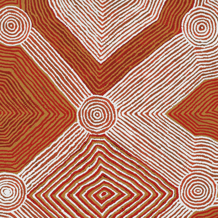 Aboriginal Artwork by Geraldine Nangala Gallagher, Yankirri Jukurrpa (Emu Dreaming) - Ngarlikurlangu, 122x76cm
