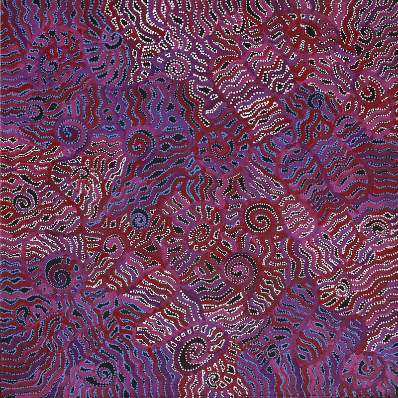 Aboriginal Artwork by Geraldine Nangala Gallagher, Yankirri Jukurrpa (Emu Dreaming), 61x61cm